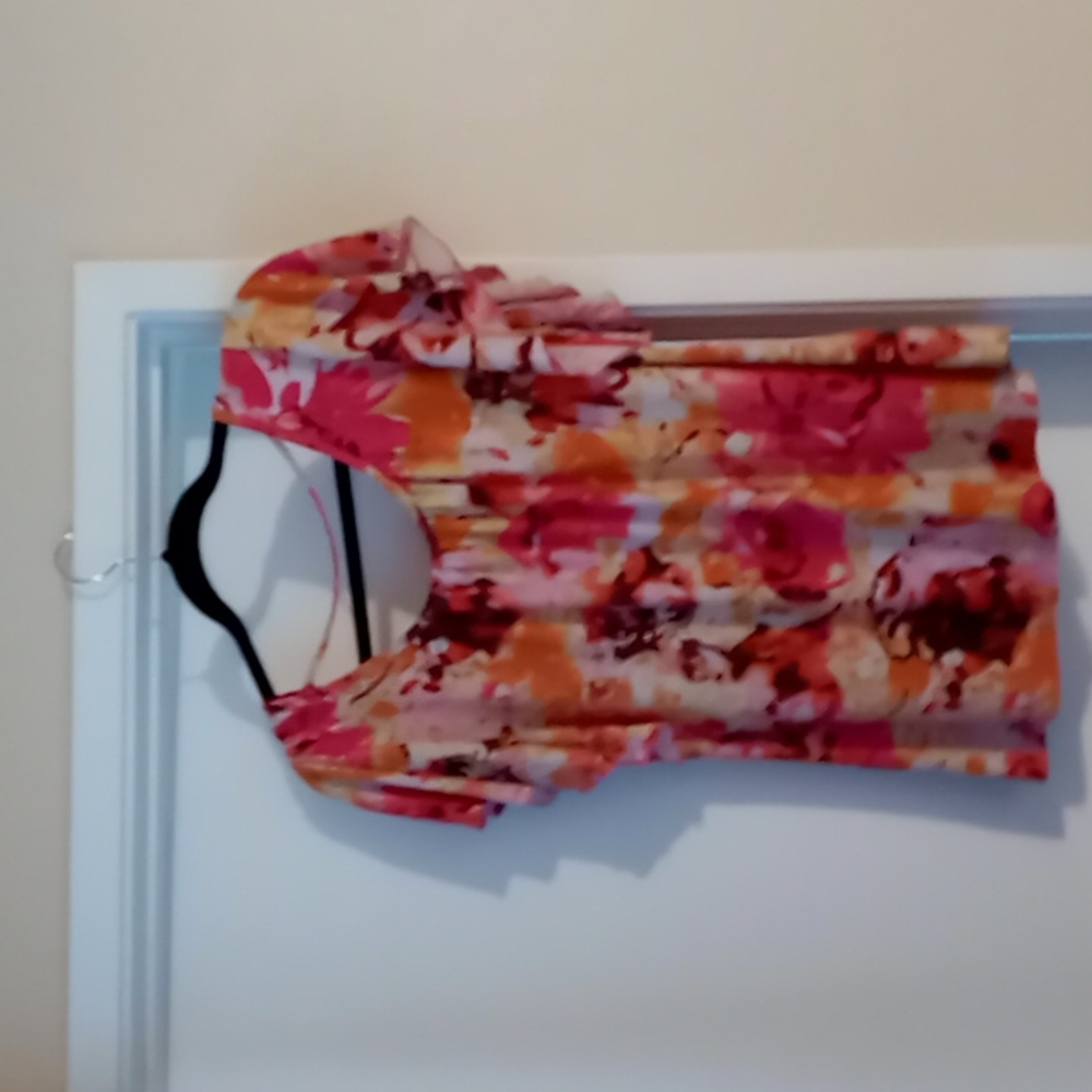 AGB large blouse vibrant peach/brown colors excellent condition